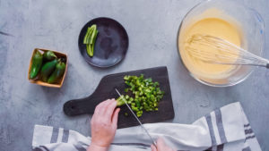 Jalapeno peppers - Arina Photography Step by step. Flat lay. Slicing jalapeno peppers for spicy jalapeno cornbread.