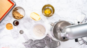 Peanut butter cookies - Arina Photography Flat lay of peanut butter cookie ingredients on marble countertop