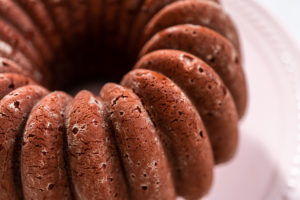 Baked red velvet bundt cake out of the oven