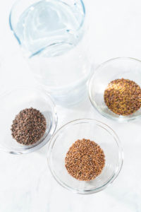 Day 1. Variety of seeds in a small glass bowl for growing sprouts in a jar.