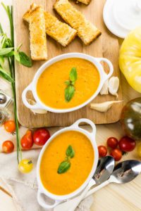 Roasted tomato soup cooked with organic heirloom tomatoes and served with grilled cheese sandwich.