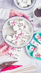 Marshmallow snowman and reindeer on sticks - Arina Photography