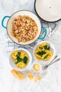Garlic Shrimp Pasta with Spinach - Arina Photography