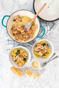 Garlic Shrimp Pasta with Spinach - Arina Photography