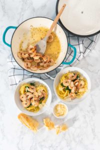 Garlic Shrimp Pasta with Spinach - Arina Photography