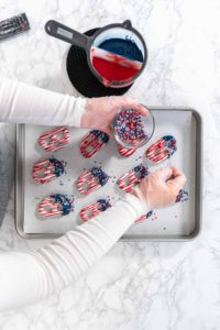 Red White and Blue Chocolate Covered Pretzel Twists - Arina Photography