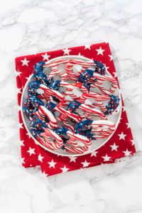 Red White and Blue Chocolate Covered Pretzel Twists - Arina Photography