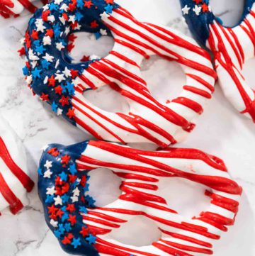 Red White and Blue Chocolate Covered Pretzel Twists - Arina Photography